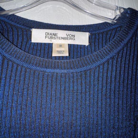 Diane von Furstenberg Blue Ribbed Knit Merino Wool Silk Blend Sweater Medium - Picture 3 of 4
